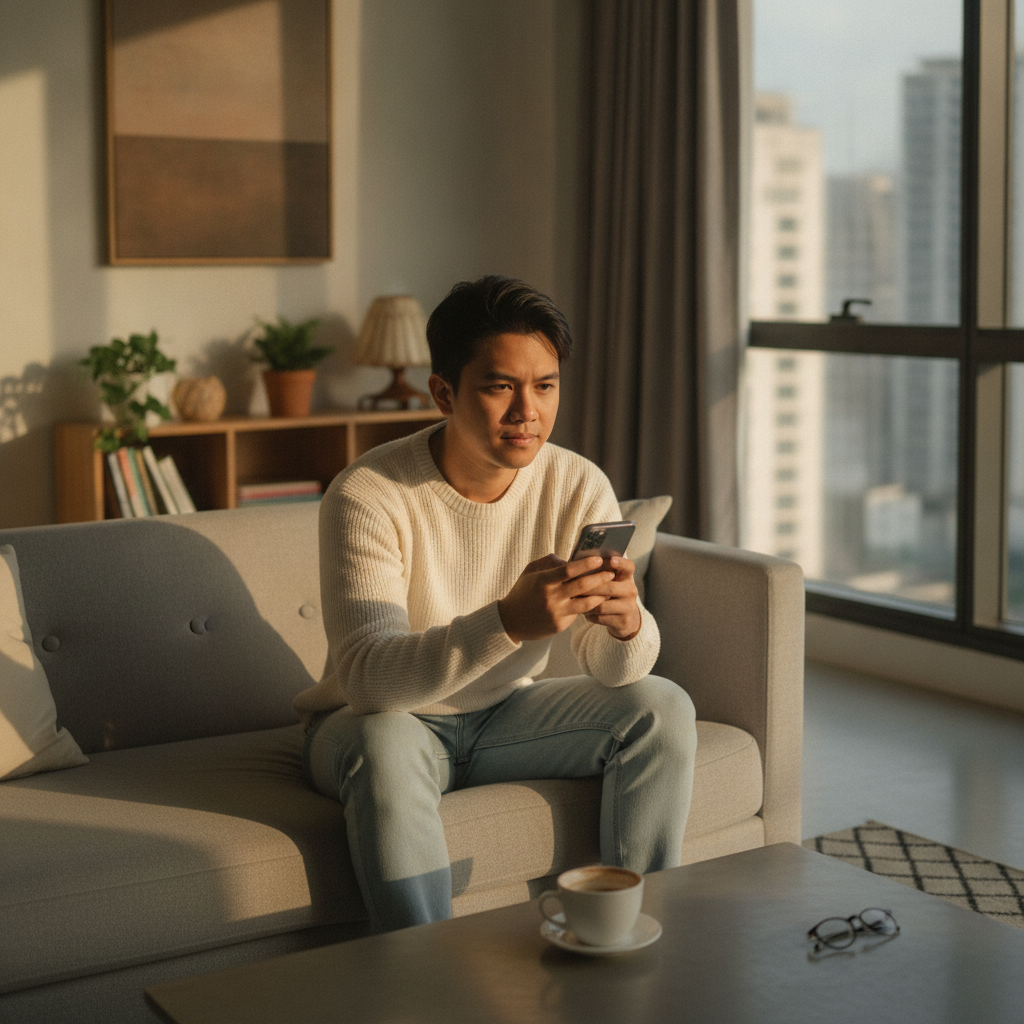 Filipino player holding smartphone ready to start online casino gaming